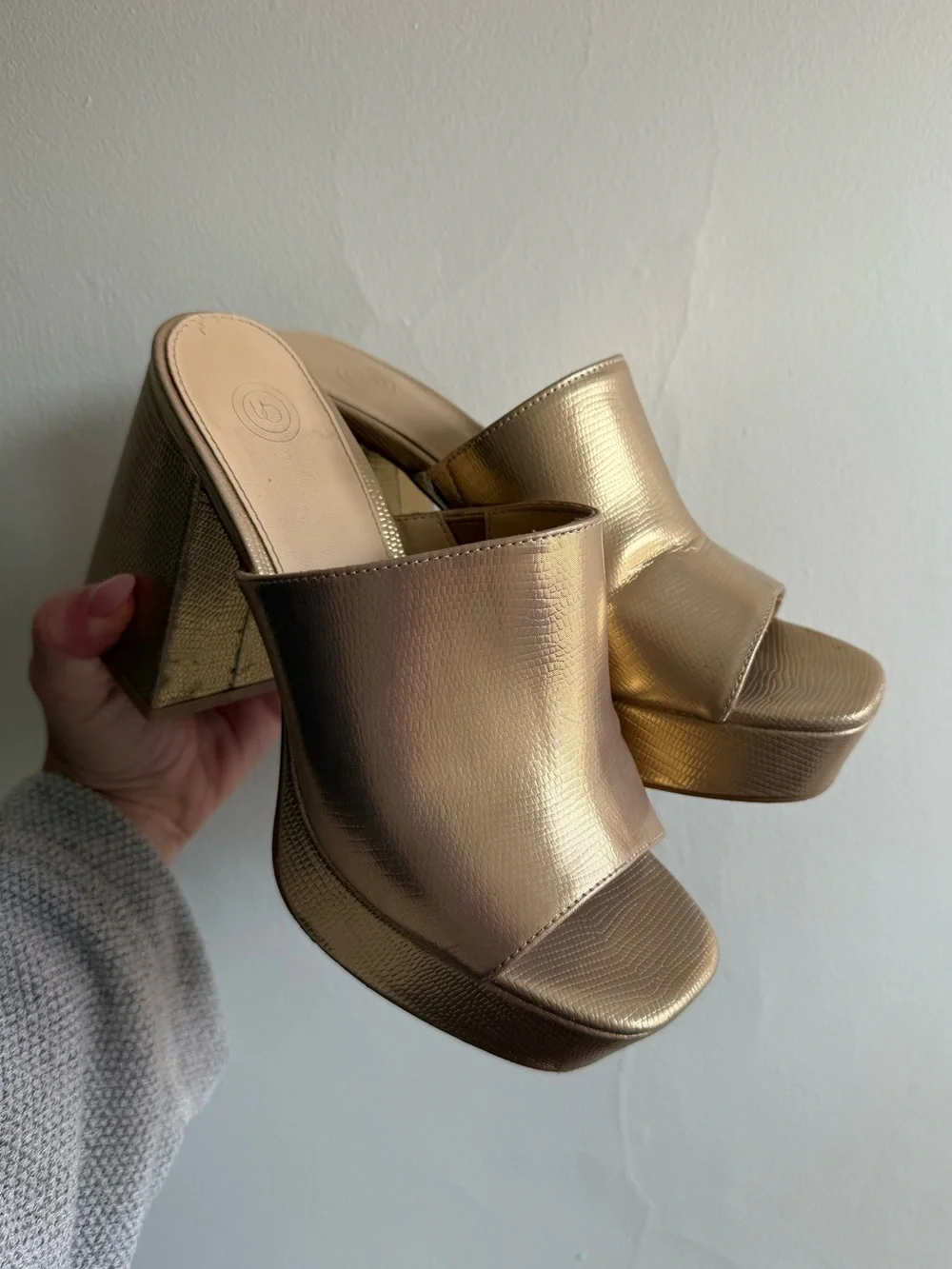 Urban Outfitters Metallic Gold Platform Mule Heels
